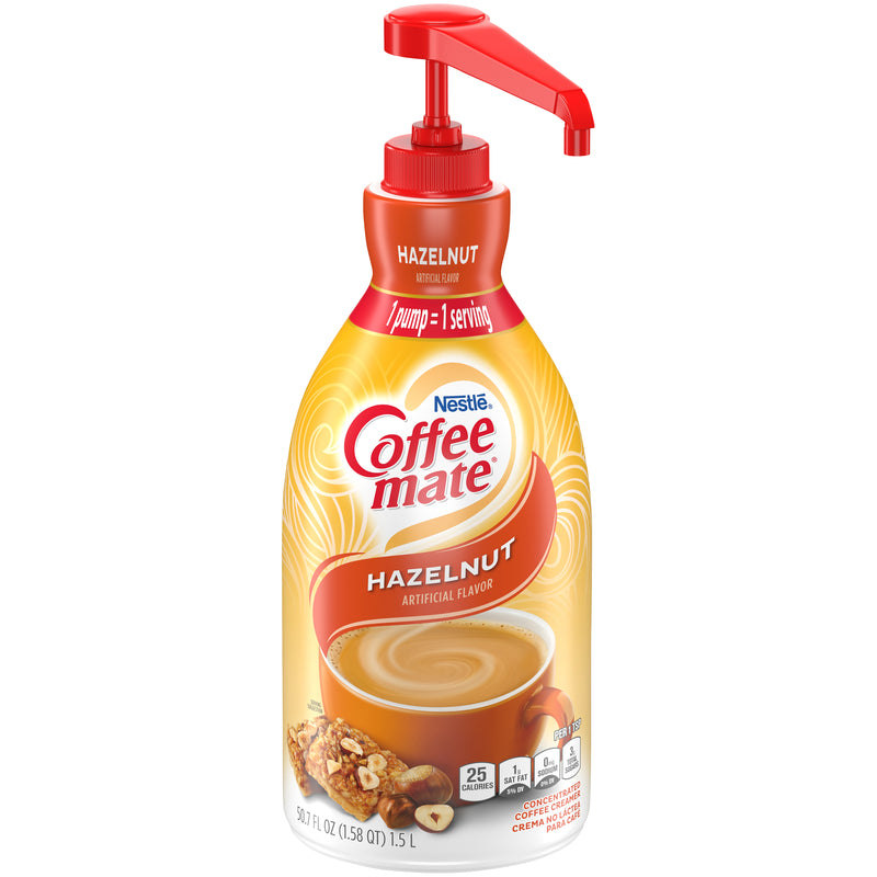 Nestle Coffee Mate Coffee Creamer Hazelnut Liquid Concentrate Pump Bottle 1.58 Qt - 2 Per Case.