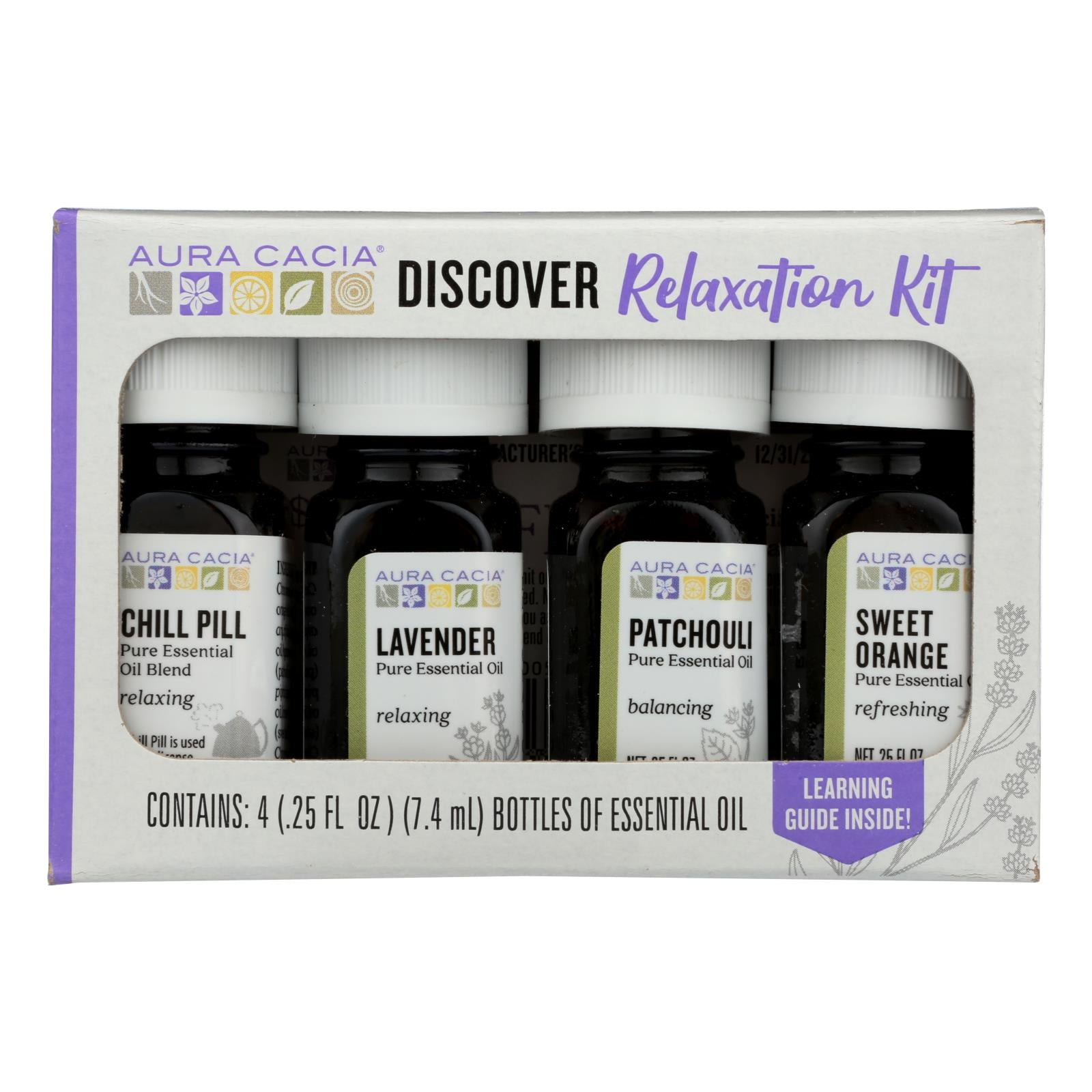 Aura Cacia - Discover Relaxation Essential Oil Kit - Each of - 4/0.25 fl Ounce.