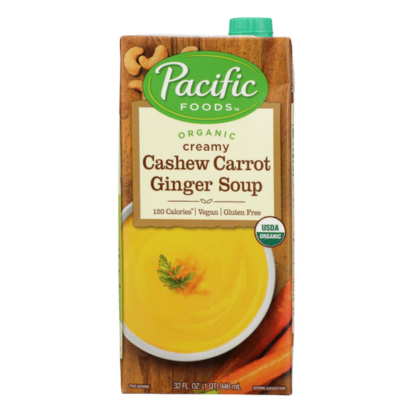 Pacific Natural Foods Carrot Ginger Soup - Organic Cashew - Case of 12 - 32 Fl Ounce.