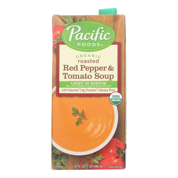 Pacific Natural Foods Organic Roasted - Red Pepper and Tomato Soup Light In Sodium - Case of 12 - 32 Fl Ounce.