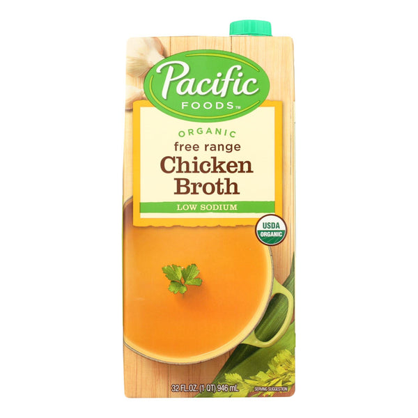 Pacific Natural Foods Free Range Chicken Broth - Low Sodium - Case of 12 - 32 Fl Ounce.