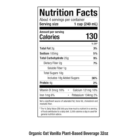 Pacific Foods Organic Oat Vanilla Plant Based beverage, 32 Fluid Ounce - 12 Per Case.