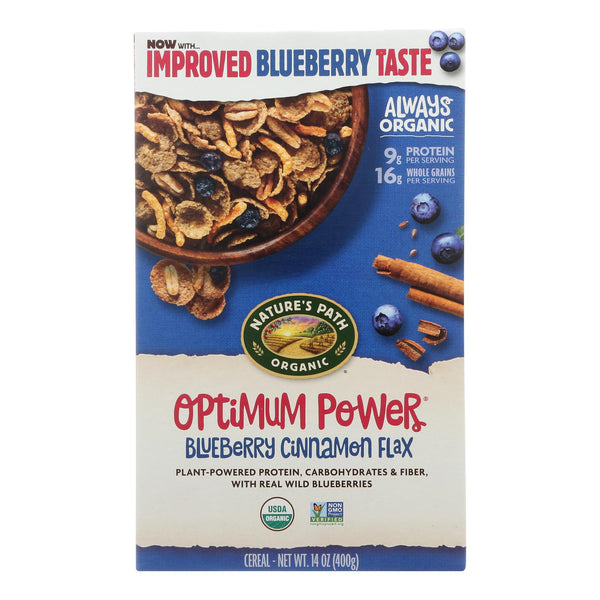 Nature's Path Organic Optimum Power Flax Cereal - Blueberry Cinnamon - Case of 12 - 14 Ounce.