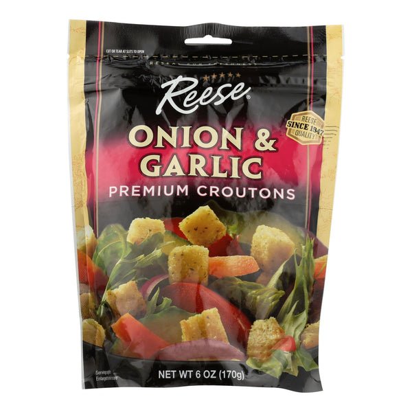 Reese Premium Croutons - Onion and Garlic - Case of 12 - 6 Ounce.