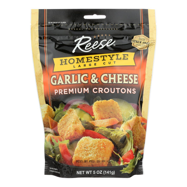 Reese Whole Grain Croutons - Garlic and Cheese - Case of 12 - 5 Ounce.