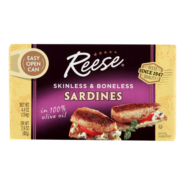 Reese Sardines - Skinless Boneless in Olive Oil - Case of 10 - 4.37 Ounce