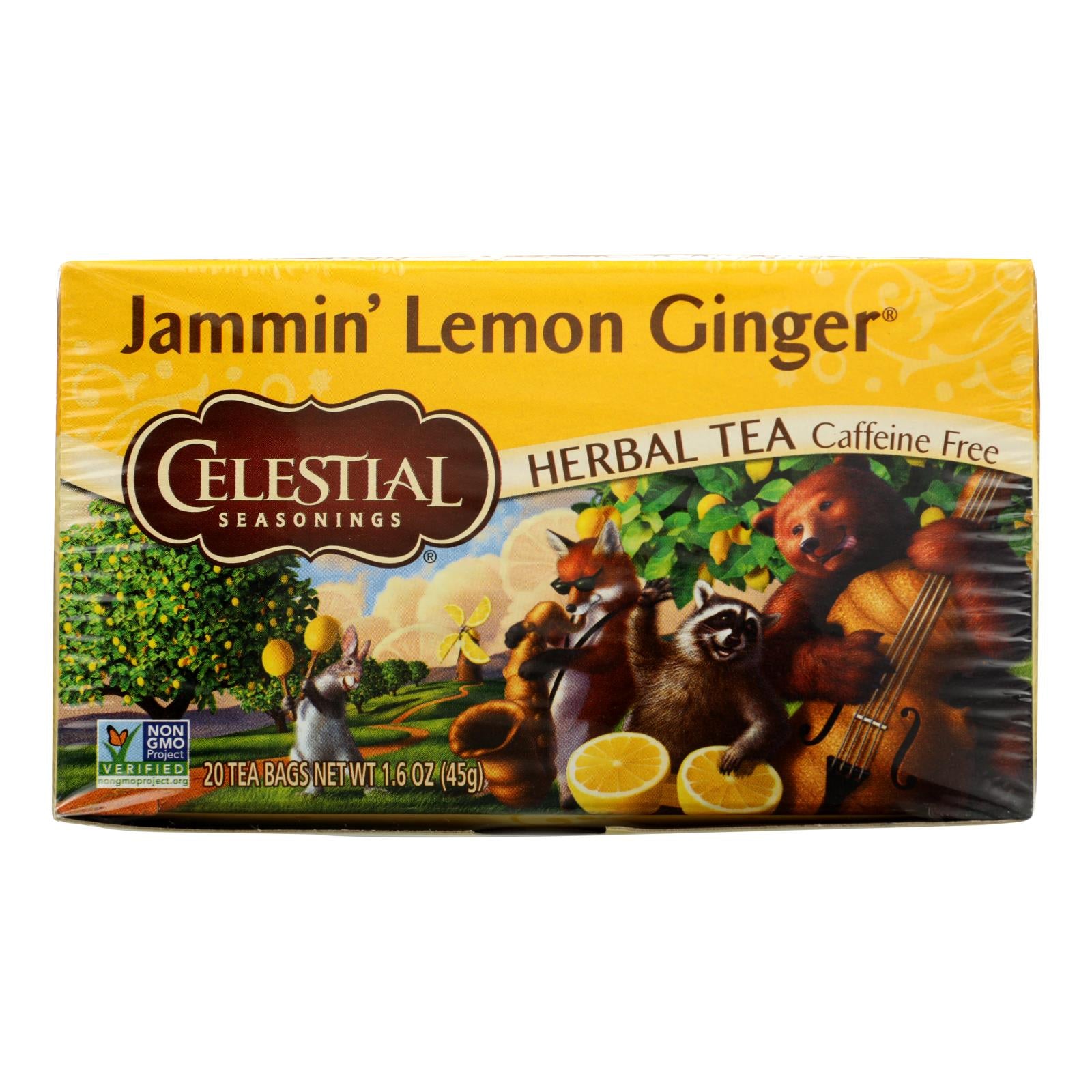 Celestial Seasonings Herbal Tea - Jammin' Lemon Ginger - Caffeine Free - Case of 6 - 20 Bags