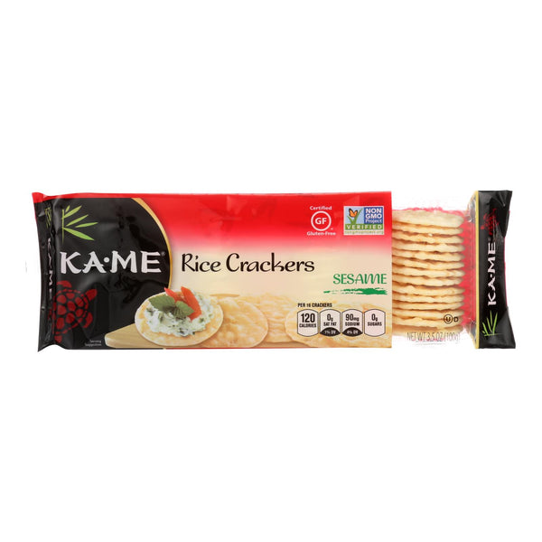 Ka'Me Rice Crackers - Sesame - Case of 12 - 3.5 Ounce.