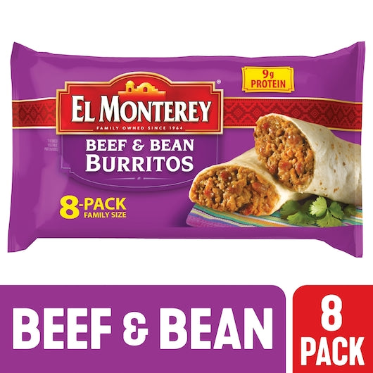El Monterey Family Pack Beef & Bean Burrito, 2 Pounds- 8 Per Case.