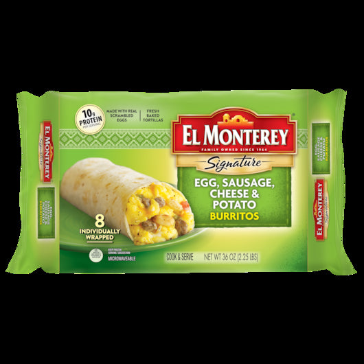 El Monterey Egg Sausage Cheese Potato Burrito, 2.25 Pounds - 6 Per Case