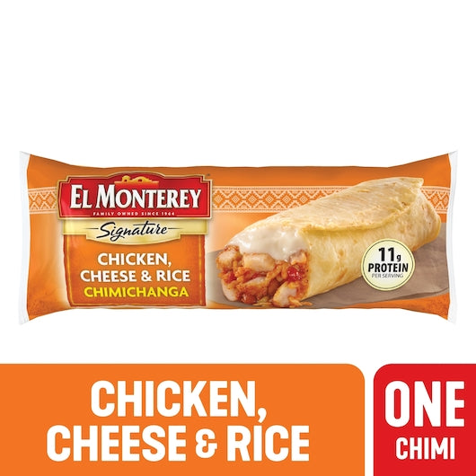 El Monterey Individually Wrapped Chicken & Monterey Jack Cheese Chimichanga, 4.5 Ounces- 24 Per Case.
