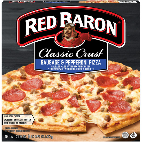 Red Baron Frozen Pizza Classic Crust Sausage& Pepperoni 21.95 Ounce Size - 16 Per Case.