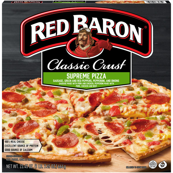 Red Baron Frozen Pizza Classic Crust Supreme 23.45 Ounce Size - 16 Per Case.