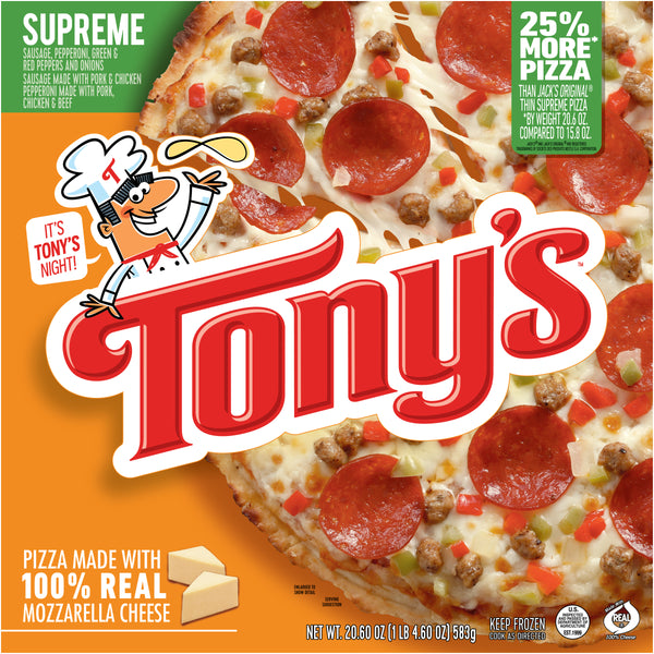 Tony's Pizzeria Style Crust Supreme Frozen Pizza 20.6 Ounce Size - 16 Per Case.