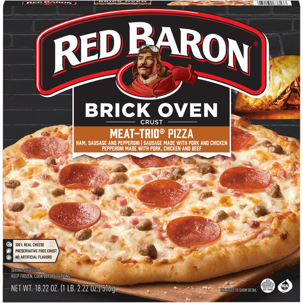 Red Baron Frozen Pizza Brick Oven Meat Trio 18.22 Ounce Size - 16 Per Case.