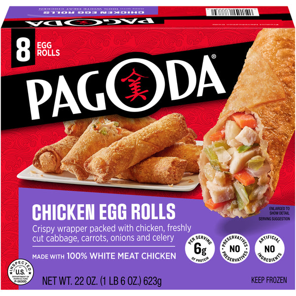 Pagoda Crunchy White Meat Chicken Egg Rolls 22 Ounce Size - 8 Per Case.