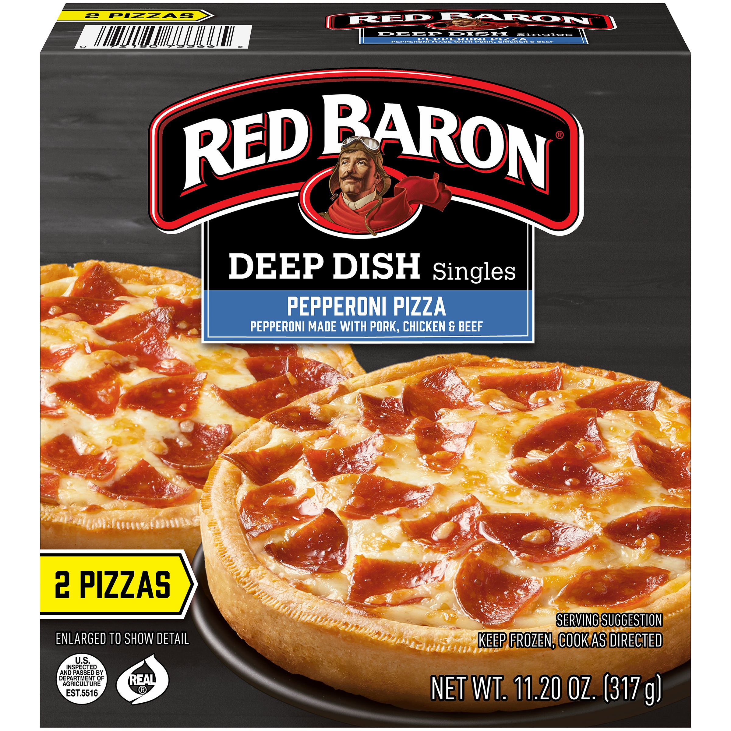 Red Baron Frozen Pizza Deep Dish Singles Pepperoni 11.2 Ounce Size - 12 Per Case.