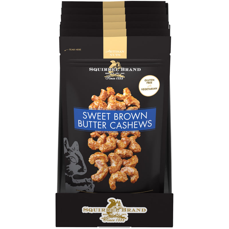 Squirrel Brand Sweet Brown Butter Cashews 3.5 Ounce Size - 6 Per Case.