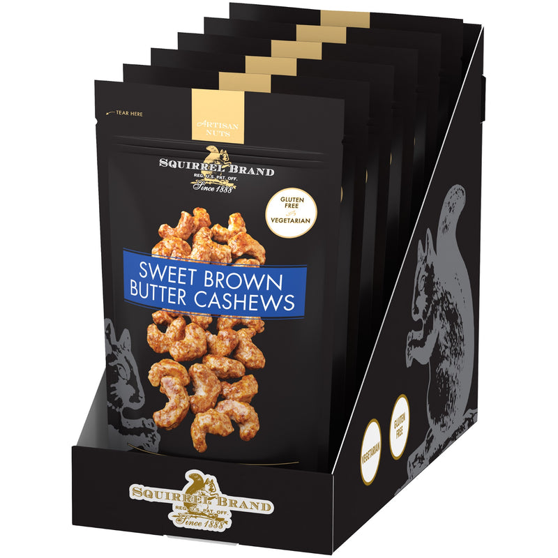 Squirrel Brand Sweet Brown Butter Cashews 3.5 Ounce Size - 6 Per Case.