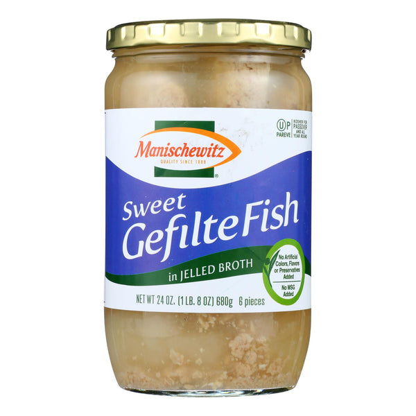 Manischewitz - Gefilte Fish in Jelled Broth - Sweet - Case of 12 - 24 Ounce.