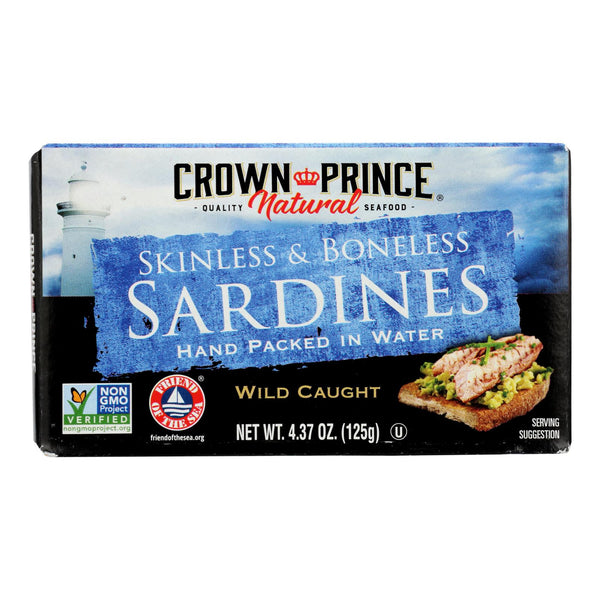 Crown Prince Skinless and Boneless Sardines In Water - Case of 12 - 4.37 Ounce.