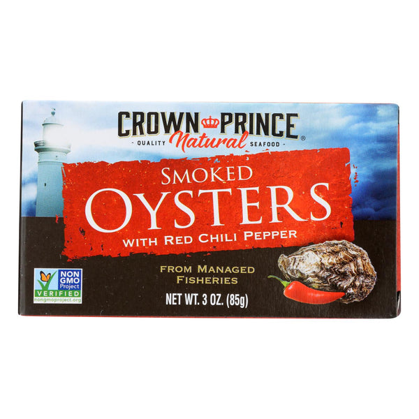 Crown Prince Oysters - Smoked with Red Chili Pepper - Case of 18 - 3 Ounce.