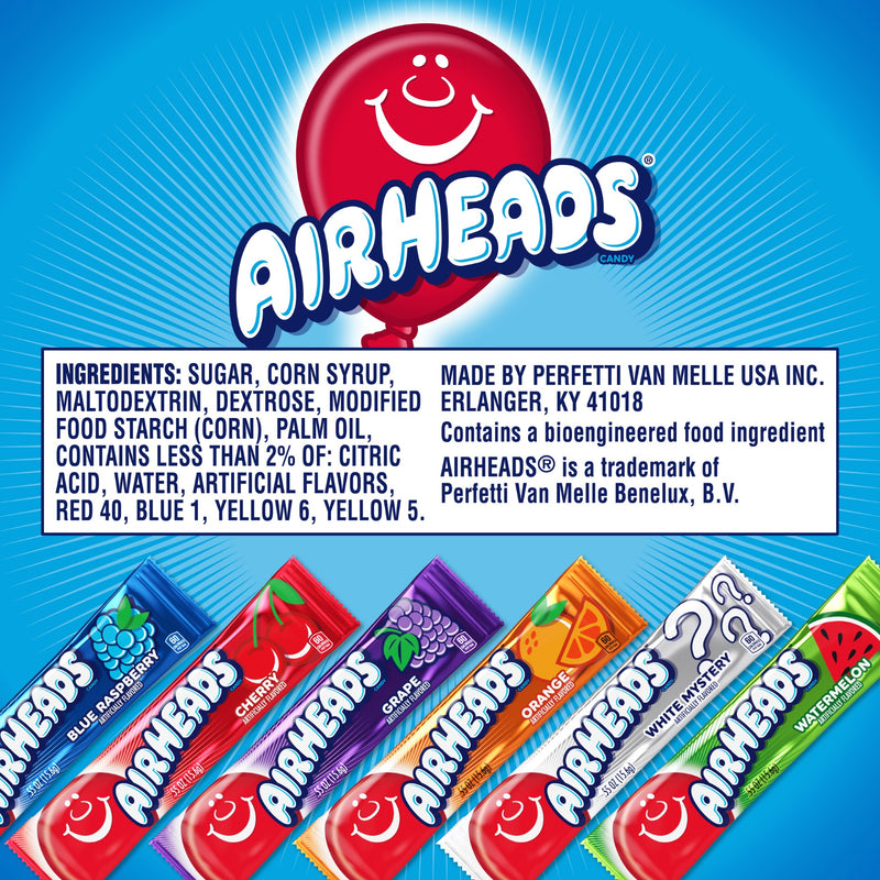 Airheads Bars Theatre Pack Assorted Flavors 3.3 Ounce Size - 12 Per Case.