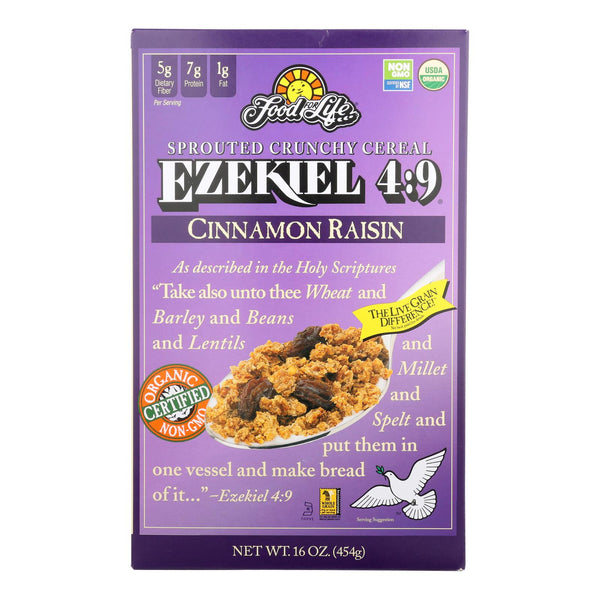 Food For Life Baking Co. Cereal - Organic - Ezekiel 4-9 - Sprouted Whole Grain - Cinnamon Raisin - 16 Ounce - case of 6