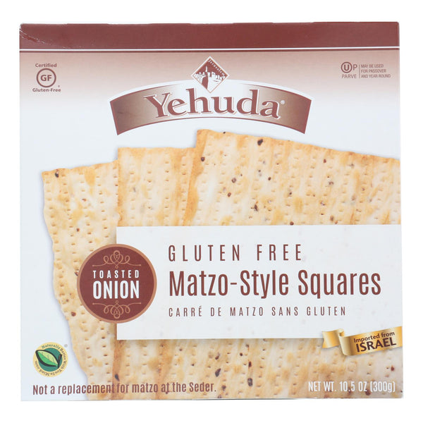 Yehuda Matzo Squares - Toasted Onion - Gluten Free - Case of 12 - 10.5 Ounce
