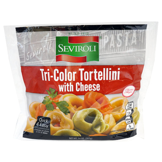 Seviroli Foods Pasta Tri-Color Cheese Tortellini 14 Ounce Size - 12 Per Case.