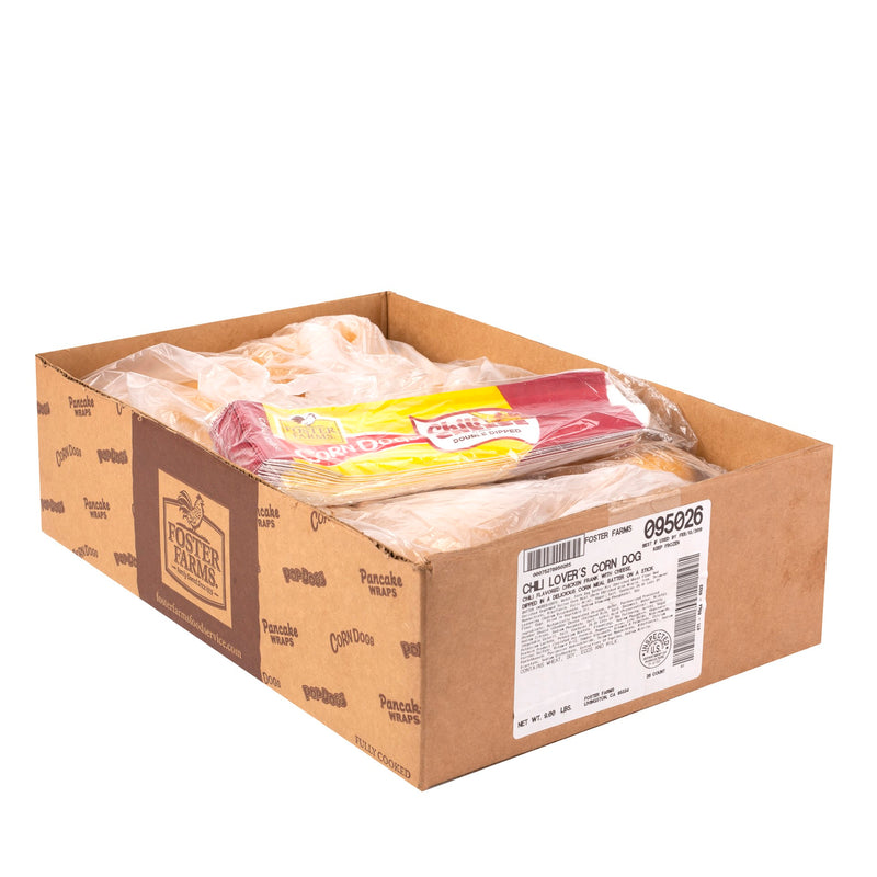 Foster Farms Chili Flavored Chicken Frank With Cheese With Bags 4.25 Ounce Size - 36 Per Case.
