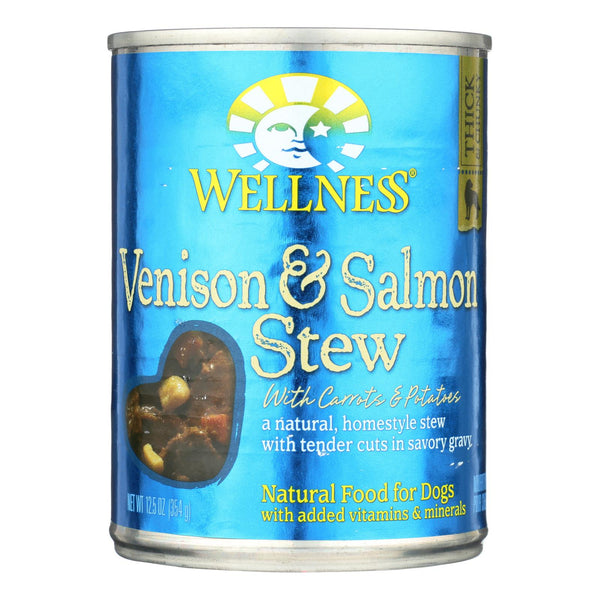 Wellness Pet Products Dog Food - Venison and Salmon with Potatoes and Carrots - Case of 12 - 12.5 Ounce.