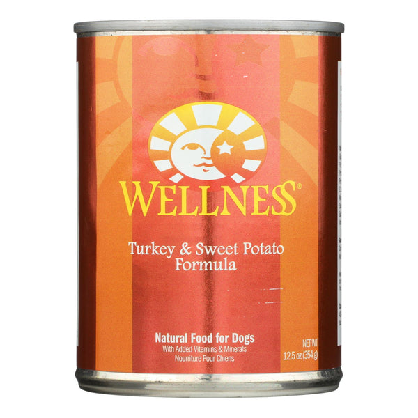 Wellness Pet Products Dog Food - Turkey and Sweet Potato Recipe - Case of 12 - 12.5 Ounce.