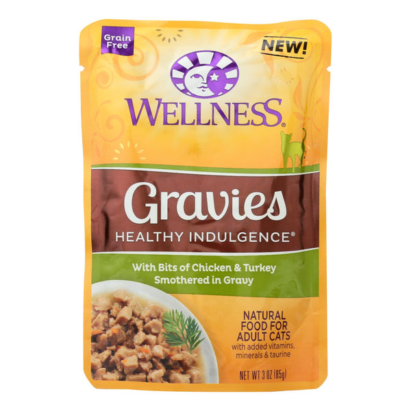Wellness Pet Products Cat Food - Gravies with Bits of Chicken and Turkey Smothered In Gravy - Case of 24 - 3 Ounce.