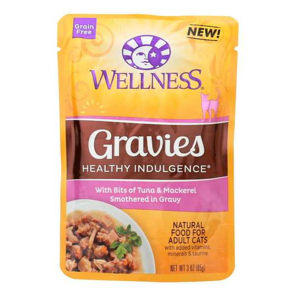 Wellness Pet Products Cat Food - Gravies with Bits of Tuna and Mackerel Smothered In Gravy - Case of 24 - 3 Ounce.