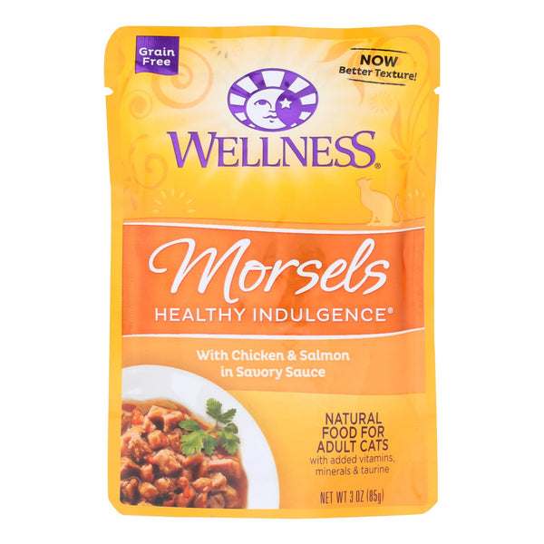 Wellness Pet Products Cat Food - Morsels with Chicken and Salmon In Savory Sauce - Case of 24 - 3 Ounce.