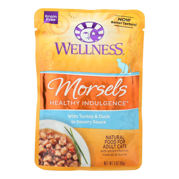 Wellness Pet Products Cat Food - Morsels with Turkey and Duck In Savory Sauce - Case of 24 - 3 Ounce.