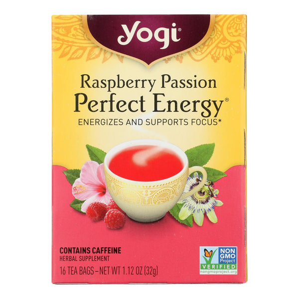Yogi Perfect Energy Herbal Tea Raspberry Passion - 16 Tea Bags - Case of 6