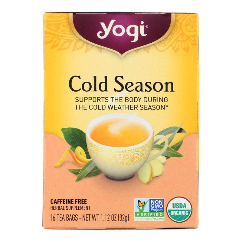 Yogi Organic Cold Season Herbal Tea Caffeine Free - 16 Tea Bags - Case of 6