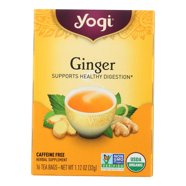 Yogi Organic Herbal Tea Caffeine Free Ginger - 16 Tea Bags - Case of 6