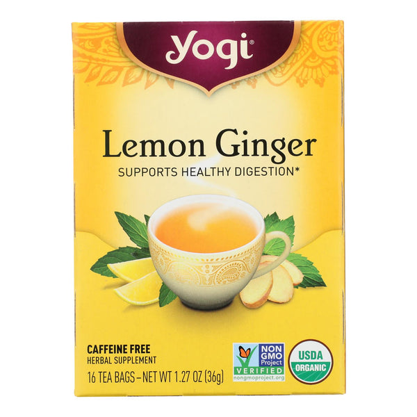 Yogi 100% Natural Herbal Tea Caffeine Free Lemon Ginger - 16 Tea Bags - Case of 6