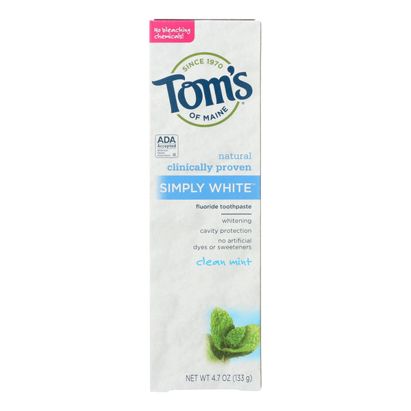 Tom's of Maine Simply White Toothpaste Clean Mint - 4.7 Ounce - Case of 6