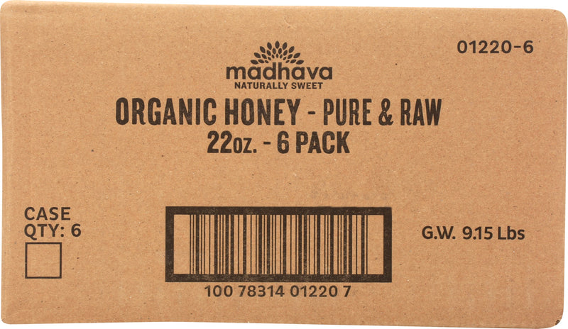 Madhava Organic Amber Pure Honey Pesticide Free Non Gmo Pack 22 Ounce Size - 6 Per Case.
