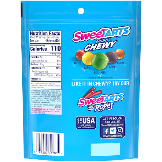 Sweetarts Jurassic World Mini Chewy Mixed Fruit Candies Sub 9 Ounce Size - 8 Per Case.