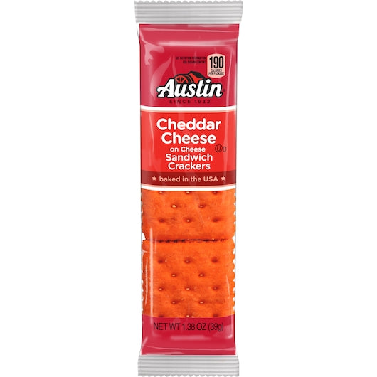 Austin Cheddar Cheese On Cheese Sandwich Crackers 1.38 Ounce Size - 96 Per Case.