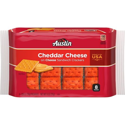 Austin Cheddar Cheese On Cheese Sandwich Crackers 1.38 Ounce Size - 96 Per Case.