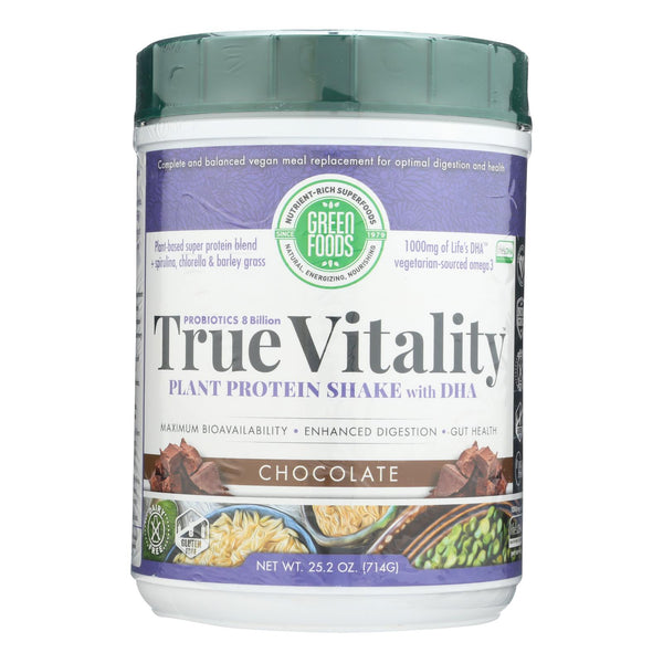 Green Foods True Vitality Plant Protein Shake with DHA Chocolate - 25.2 Ounce