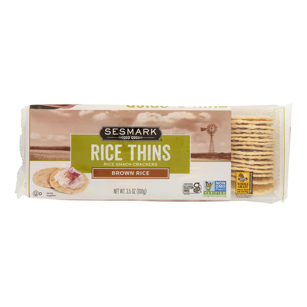 Sesmark Foods Rice Thins - Brown - Case of 12 - 3.5 Ounce.