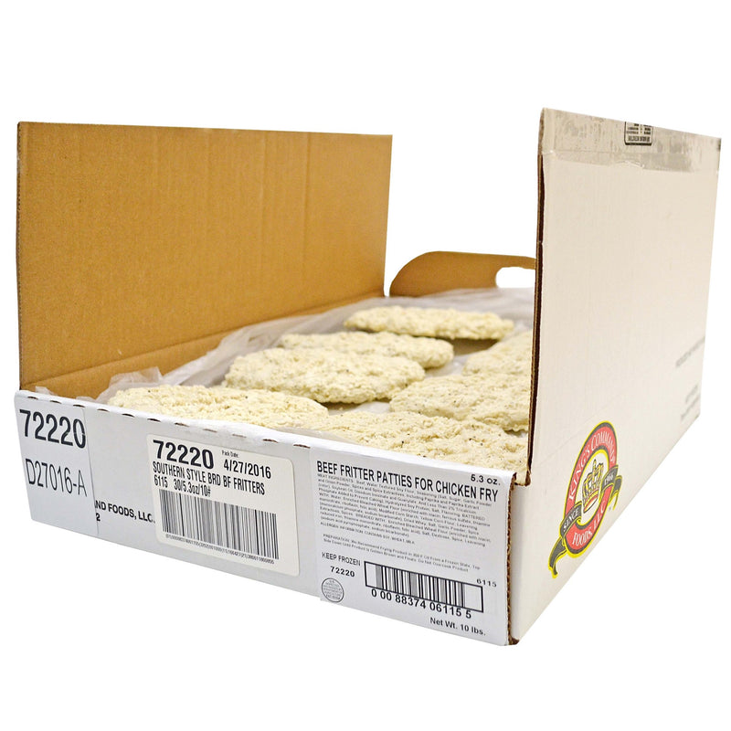 Raw Southern Country Fried Beef Steak Fritterwith Soy Bulk 5.33 Ounce Size - 30 Per Case.