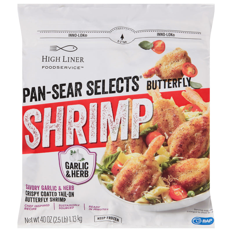 Pan Sear Selects Garlic & Herb Butterfly Shrimp 2.5 Pound Each - 4 Per Case.